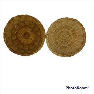 Vintage Boho Wicker Bowl Shape Baskets Set of 2